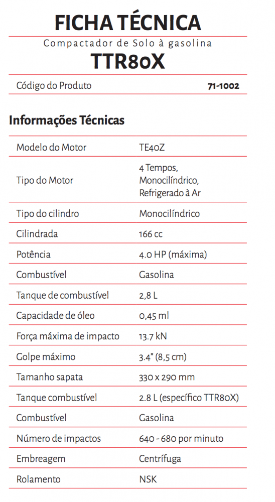 Compactador de Solo 76Kg - Impacto 13.7 kN - Novo Motor Toyama